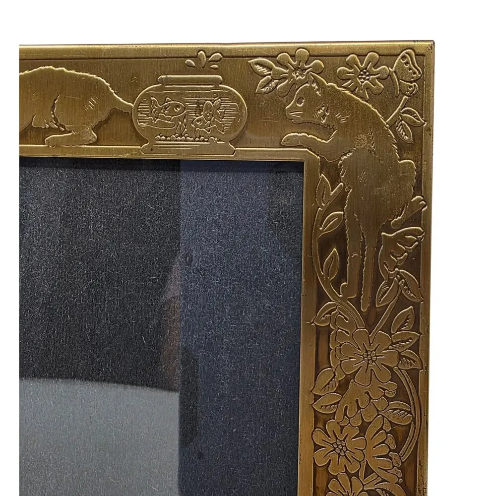 Vintage M.W. Carr Brass Cat Picture Frame 3x4 Solid Brass Kitten Decor